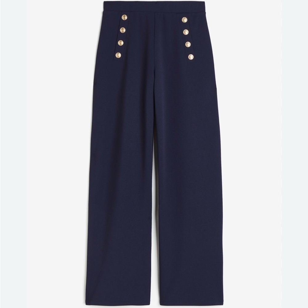 H&M Dark Blue Wide-Leg Pants with Gold Accents